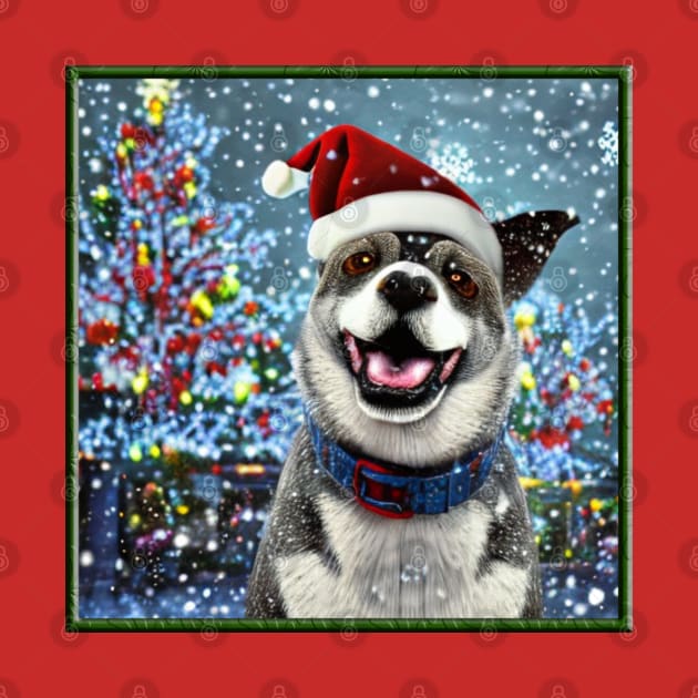 Happy anime christmas dog with tree by Stades