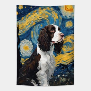 Adorable English Springer Spaniel Dog Breed Painting in a Van Gogh Starry Night Art Style Tapestry