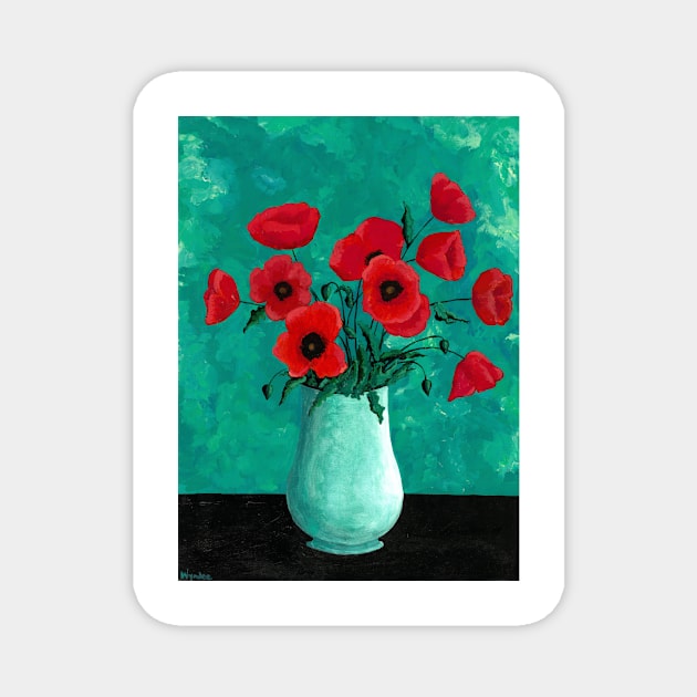 Red Poppies in a Vase Magnet by wynbre