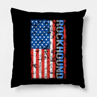 Geologist Rock Pick Hammer - Rockhounding Distressed US Flag Pillow