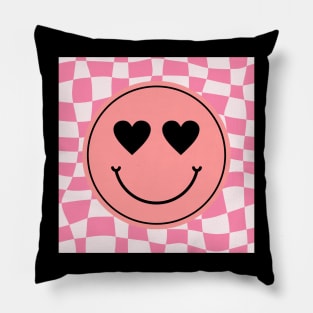 Cute Lovely Smiley Retro 80s Checkered Smiling Happy Pillow