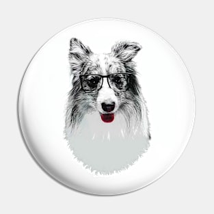 Smart Border Collie Dog with Glasses Pin