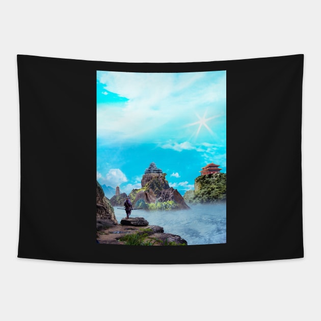 Japanese Cloud Buildings Tapestry by Shaheen01