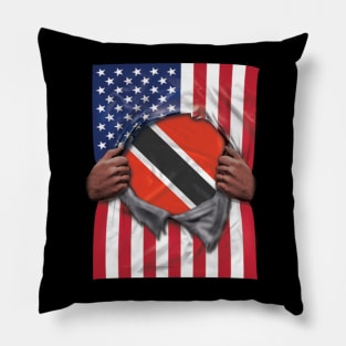 Trinidad And Tobago Flag American Flag Ripped - Gift for Trinidadian And Tobagoan From Trinidad And Tobago Pillow