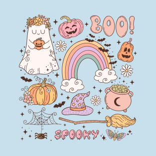 Retro Cute Groovy Halloween Ghost Hippie T-Shirt