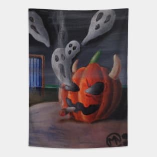 Pumpkin Breathing Out Ghosts Tapestry