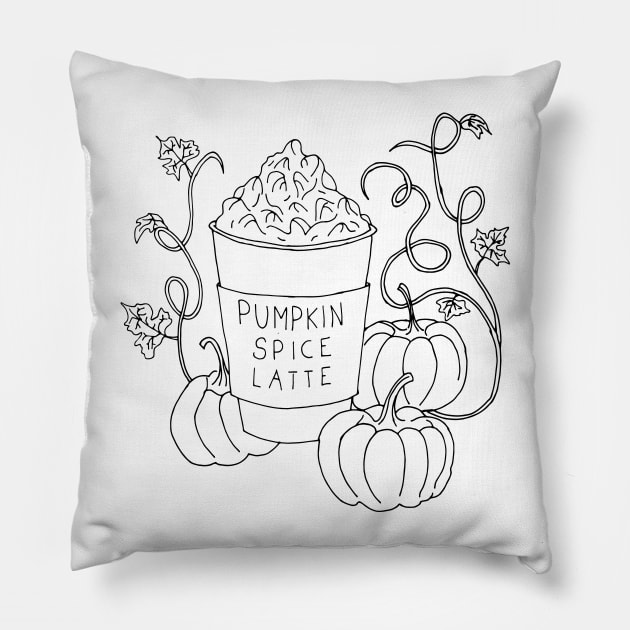 Pumpkin Spice Latte Drink - Black outline only Pillow by PrintablesPassions