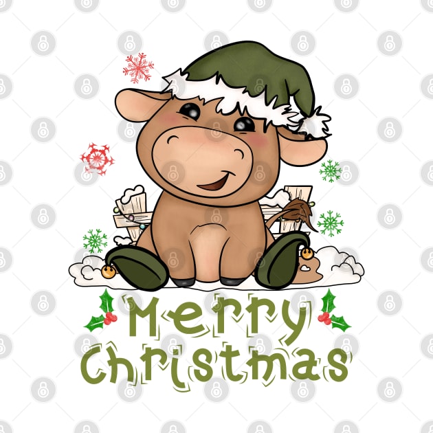 Christmas Cute Cow Merry Christmas Xmas Matching HO HO HO by alcoshirts