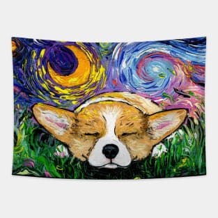 Sleepy Corgi Night Tapestry