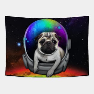 Rainbow Astronaut Pug Tapestry