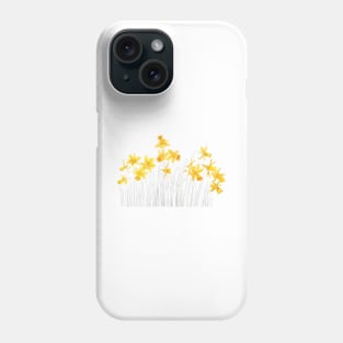 yellow daffodils field watercolor and pencil Phone Case