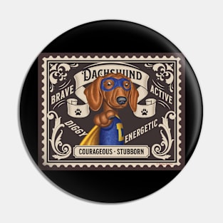 Cute Funny Doxie Dachshund Superhero Dog Stamp Pin
