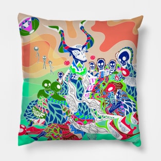 the business with witches and aliens from vintage goya art Pillow