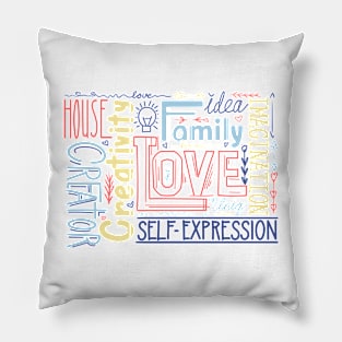 Lettering composition of different words.Family, love and inspiration Pillow