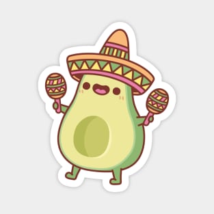 Cute Avocado With Sombrero Hat And Maracas Magnet