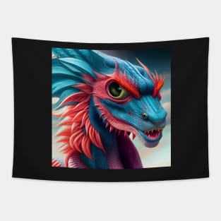 Baby Blue Dragon with Pink Spikes and Big Green Eyes Tapestry