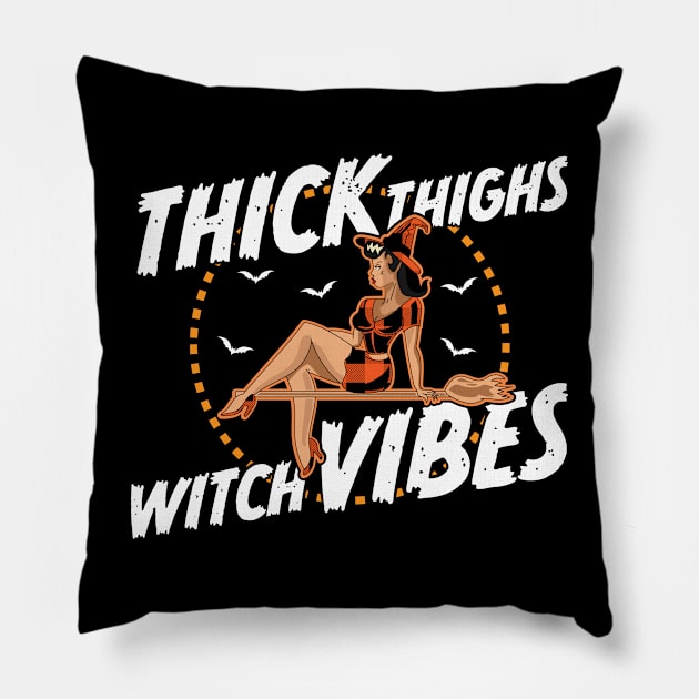 Thick Thighs Witch Vibes - Funny Halloween Pillow by OrangeMonkeyArt