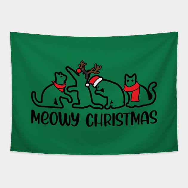 Meowy Christmas, Cute Kitty Cats Antlers, Funny Cat Lover, Christmas Gift For Men, Women & Kids Tapestry by Art Like Wow Designs