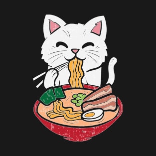 Cat Eating Ra Kawaii Japanese Noodles Anime Foodie Gift T-Shirt