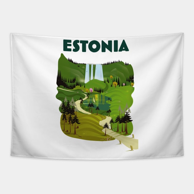 Estonia travel poster Tapestry by nickemporium1