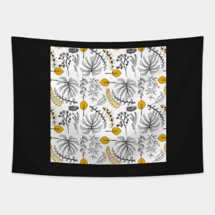 Black And White Floral Pattern (Yellow Accented) Tapestry