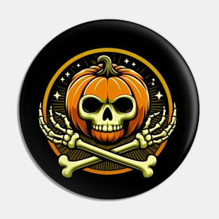 Pumpkin Skull and Bones Pin