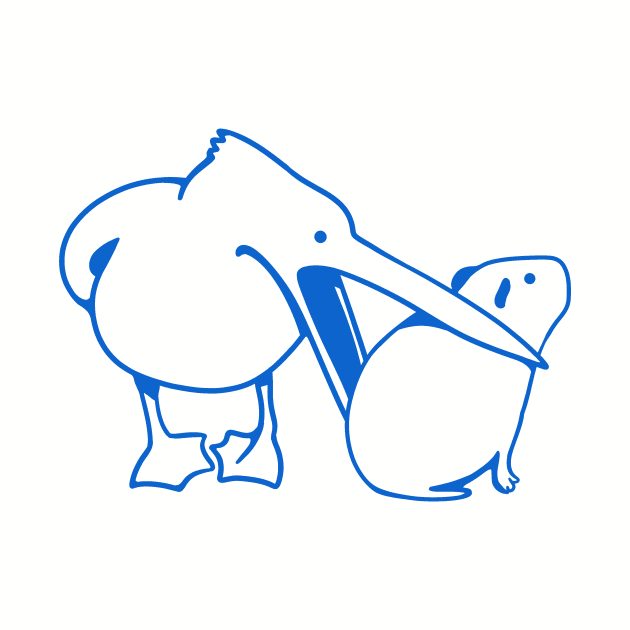 Minimalist art of a funny event with Pelican and Capybara in blue ink by croquis design