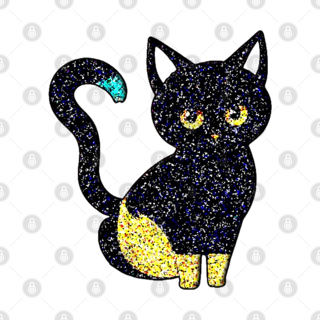 Blue, white Crystal cute Black Cat by Artistic Design