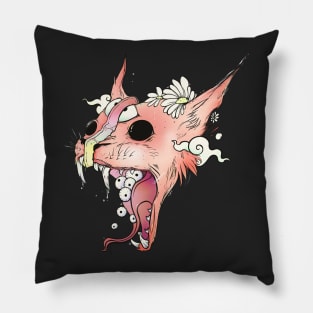 Colorful Cat Art With Tongue And Eyeballs Pillow