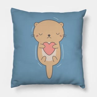 Kawaii Cute Otter Hugging A Heart Pillow