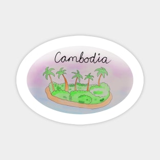 Cambodia watercolor Island travel, beach, sea and palm trees. Holidays and vacation, summer and relaxation Magnet