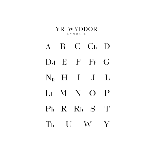 Welsh Alphabet Chart, Yr Wyddor Gymraeg Language Chart, White by typelab