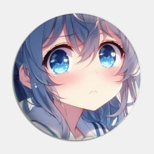 Anime Eyes - Blue and Worried Pin