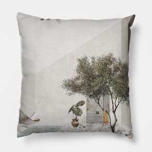 Greek Summer Architecture Collage Water Artwork Pillow