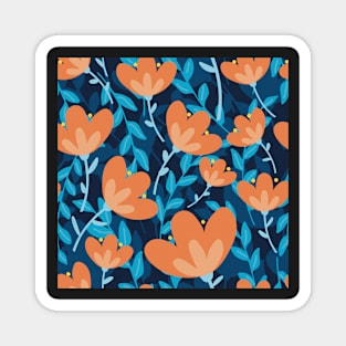 Flower pattern, modern, orange and blue Magnet