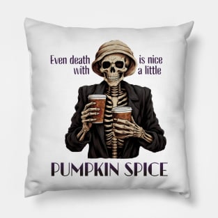 Funny Skeleton with Coffee, Dark Sarcastic Humor Pillow