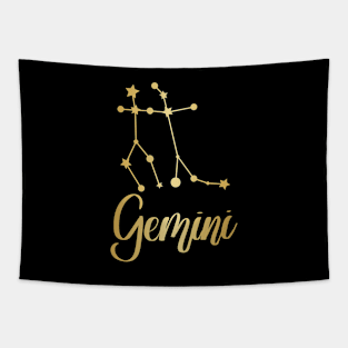 Gemini Zodiac Constellation in Gold - Black Tapestry