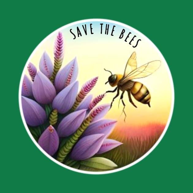 Save The Bees Honeybee and Flowers by Little Duck Designs