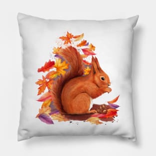 Cute Red Squirrel Watercolour Pillow