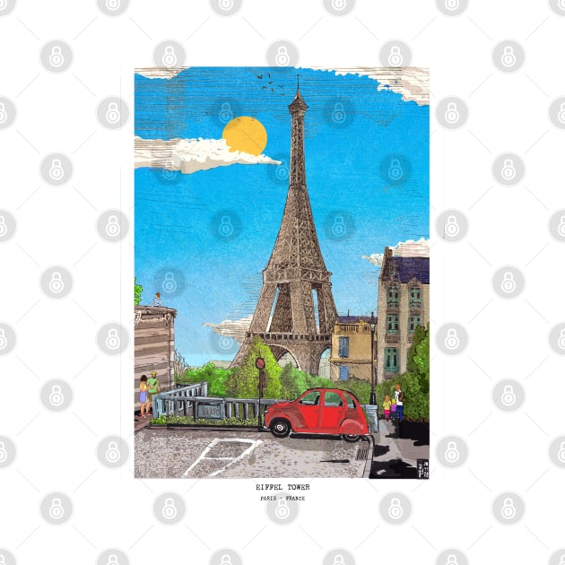 Eiffel Tower Paris France Cityscape Illustration Art by Wall-Art-Sketch