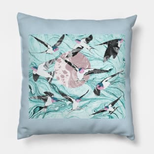 Swallows In Flight Marbled Paper Pillow