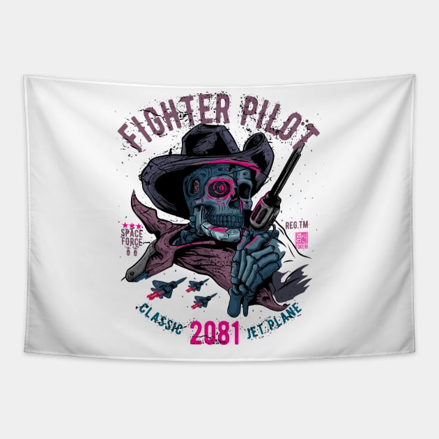 Tokebi's Cyberpunk Space Skull Cowboy Tapestry by TOKEBI