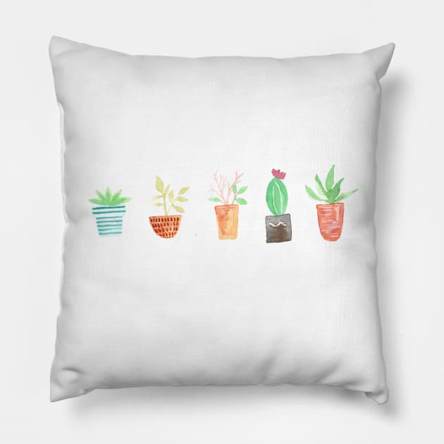 Watercolor Potted Plants Pillow by Harpleydesign