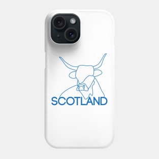 Scottish Highland Cow Continuous Line Drawing (Blue) Phone Case