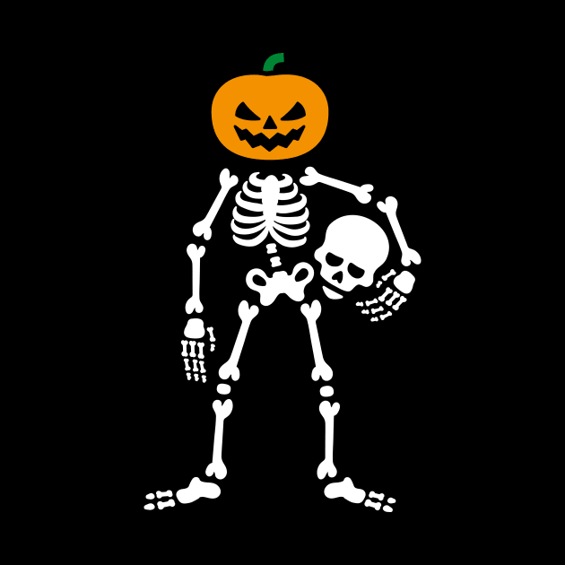 Skeleton holding skull - pumpkin Head Halloween by LaundryFactory