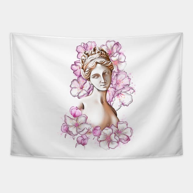 Aphrodite in flowers Tapestry by ArctiumStudio