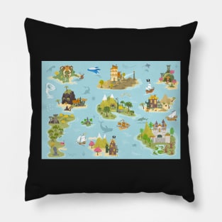 Pirate islands in hand drawn cartoon style Pillow