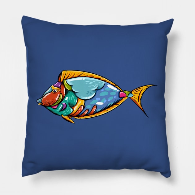 blue tank fish colorful Pillow by Mako Design 