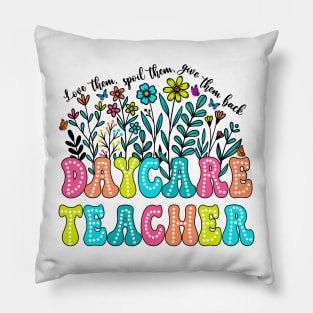 Daycare Teacher Wildflower Groovy Teacher Back to School Pillow