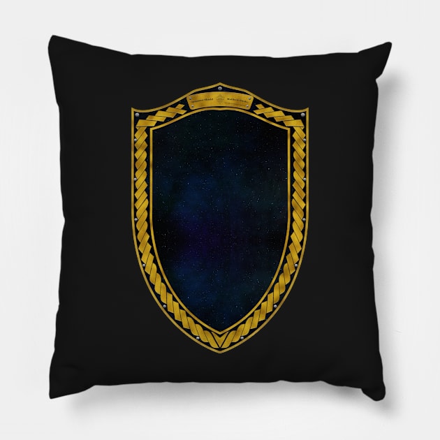 Spaaaace Shield Gold Pillow by Swabcraft